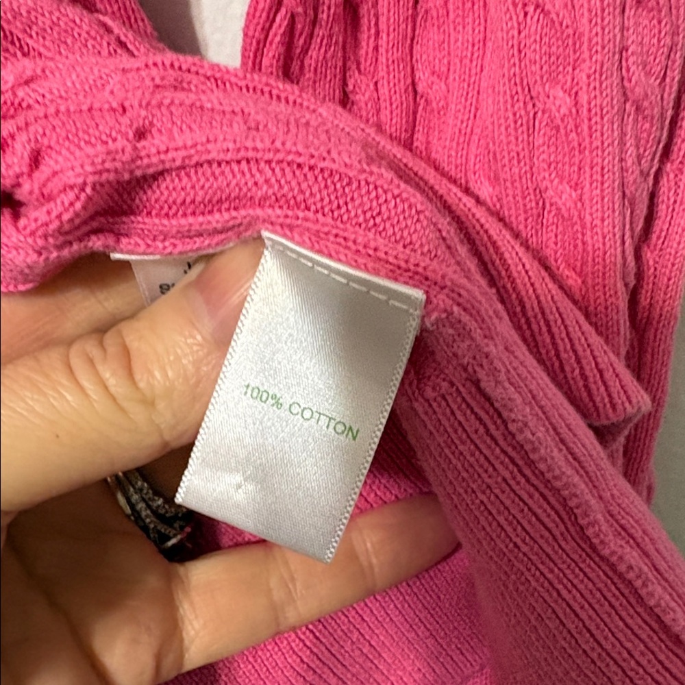 Lilly Pulitzer Pink Cable Knit Cardigan Cotton Button Front Sz L - Picture 4 of 5